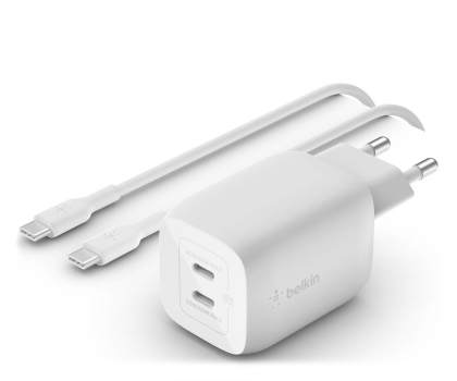 Ładowarka do smartfonów Belkin Ładowarka sieciowa, podwójna, USB-C, GaN 65W + kabel